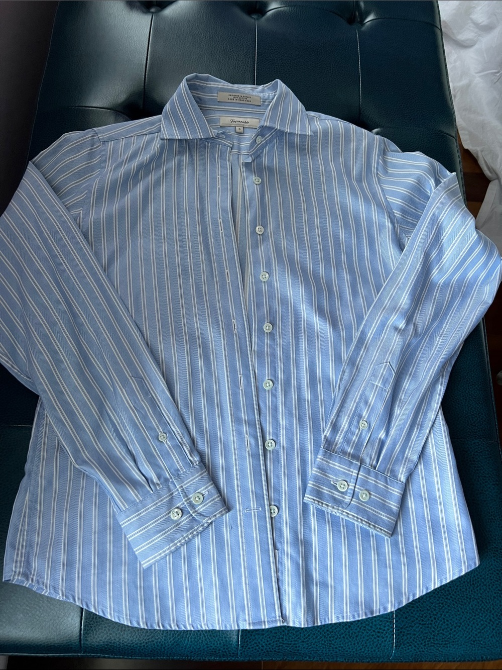 Faconnable Light Blue and White Striped Dress Shirt